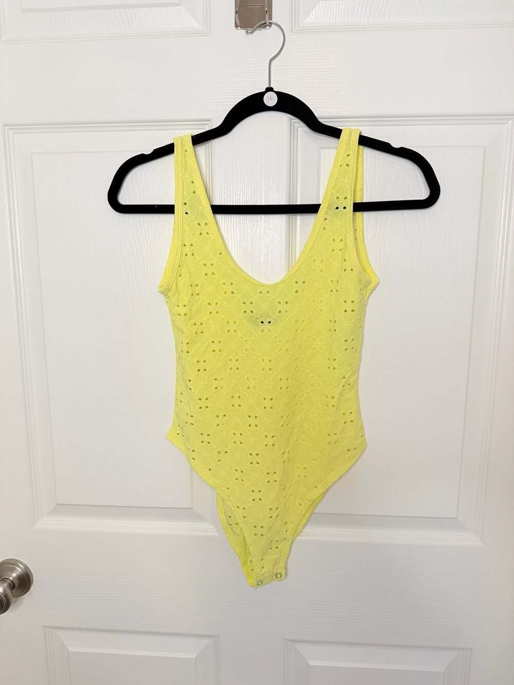 Forever 21 Yellow Eyelet Knit Basic Bodysuit